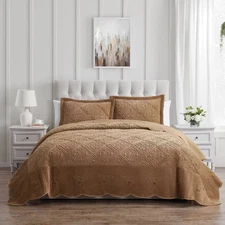 VCNY 3pc Queen Westland Quilted Plush Bedspread Set Dark Brown: