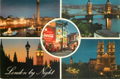 s18778 Bei Nacht London England John Hinde Postkarte