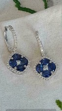 3Ct Oval Cut Lab Created Blue Sapphire Drop Dangle Earring 14k White Gold Plated