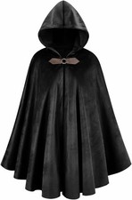 Men's Medieval Cloak with Hood, Renaissance Cape Adult 39 apos; apos;, Black