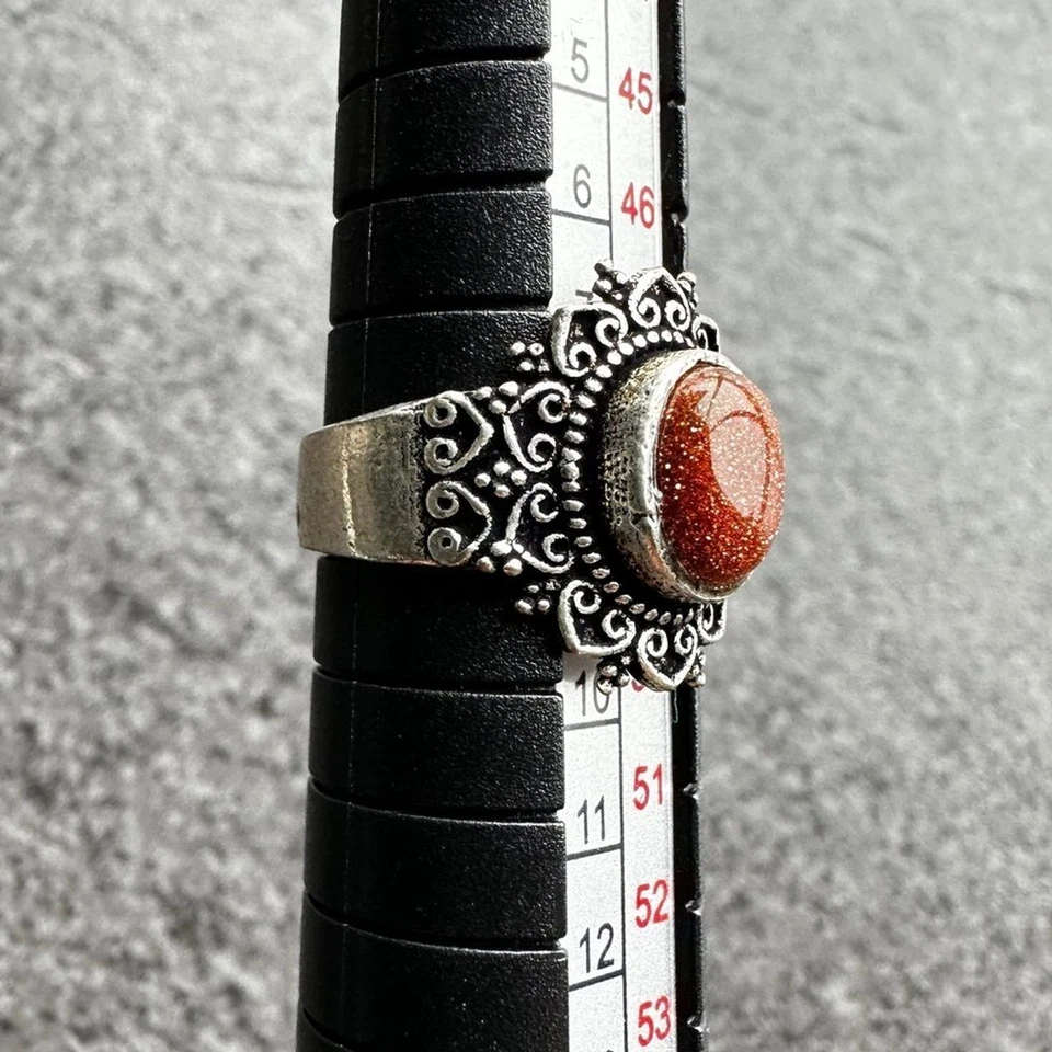 Novo na Caixa Anel Declaração Boho Banda de Filigrana Prata Pedra Dourada Marrom Tamanho 4.5 - Imagem 4 de 4