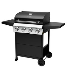 40000BTU 4 Burner Gas Barbecue Grill Portable Gas BBQ Grill with Lid, Black