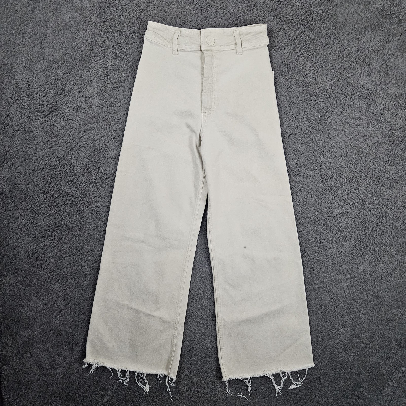Zara Pants Womens Sz 2 Off White Marine Straight Wide Leg Frayed Hem Modern