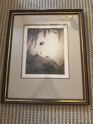 Framed & Glazed French Art Deco Coloured Etching Signed J Hardy . Frame 47x57cm