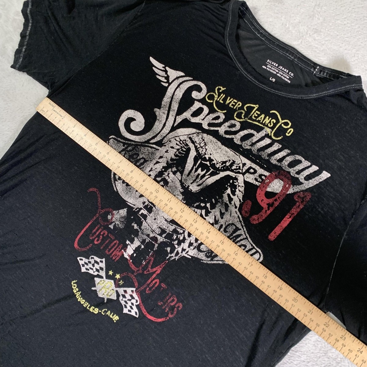 Silver Jeans Co Shirt Mens Large Black Speedway Cobra Motorcycle Graphic Tee View 4