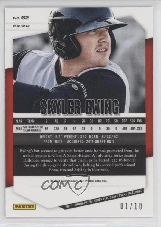 2014 Panini Prizm Perennial Draft Picks Gold Prizm /10 Skyler Ewing #62 - Image 2 of 2