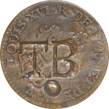 TOBAGO, copper "black dogg" (three halfpence) incuse TB/o countermark