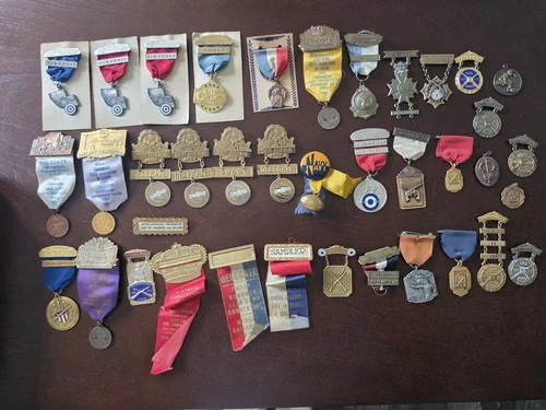 Vintage 1940s 1950s Delegate Ribbon Badge Lot CA Labor Union Fraternal Shooting. - product listing photo