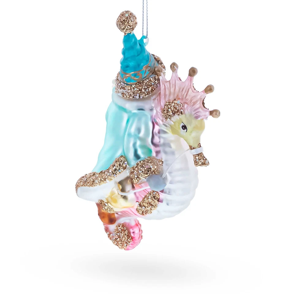 Nautical Santa Riding Seahorse Blown Glass Ornament - Image 4 of 4