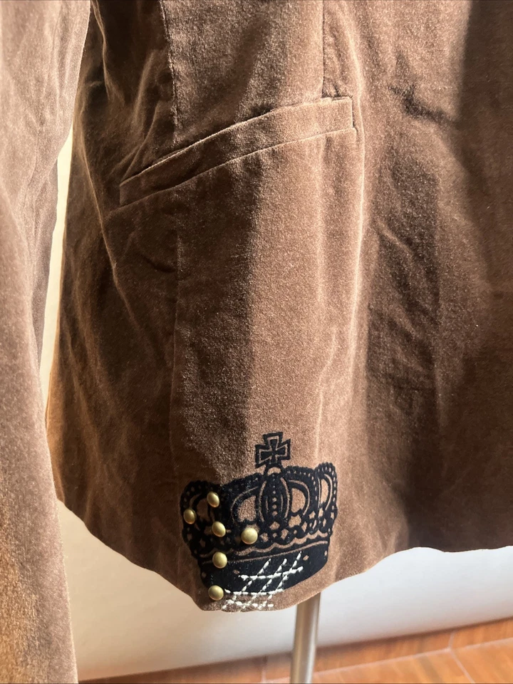 ROAR VELVET Blazer Jacket Mens Sz 3XL Brown Graphic Print Two Button Elbow Patch - Image 3 of 4