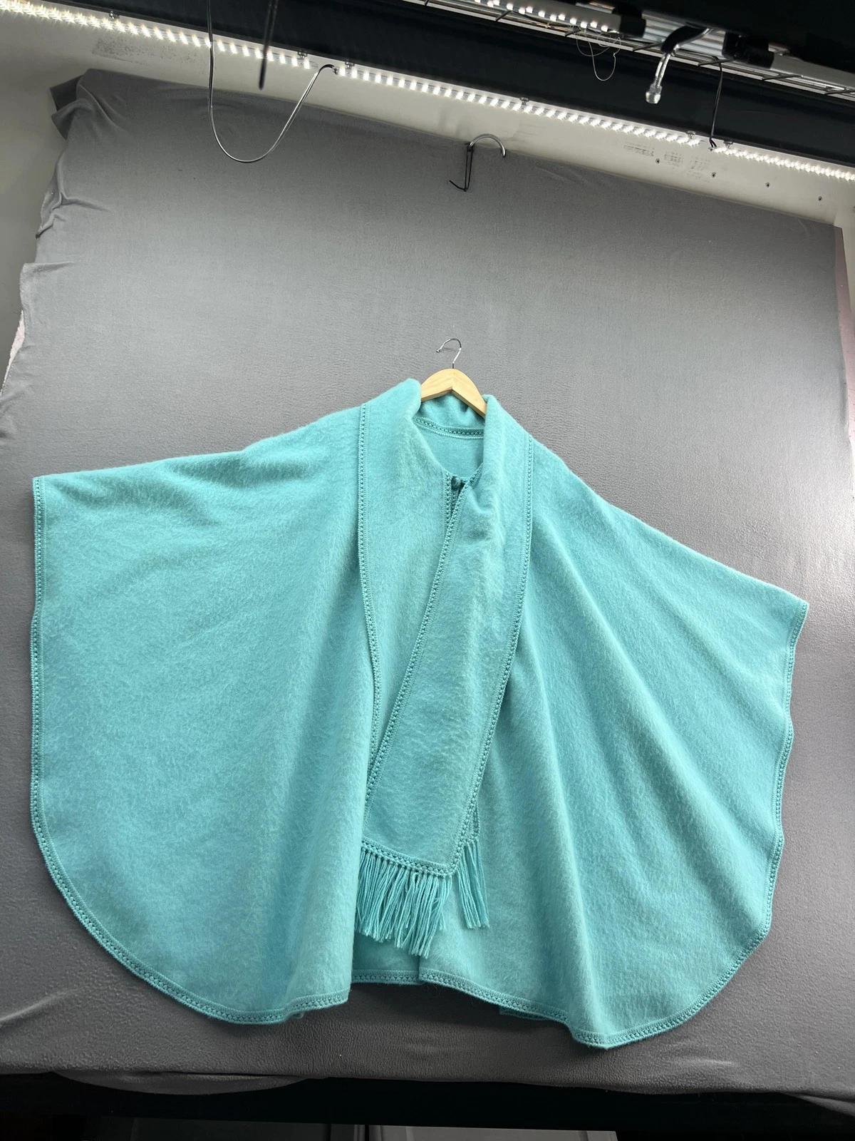 Ccahuantico Alpaca Cape Poncho Womens One Size Turquoise Fringe Button Crochet
