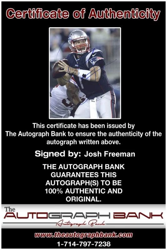 Foto firmada por Josh Freeman de fútbol americano NFL 8x10 con certificado autografiado (A0648 Foto 2 de 2