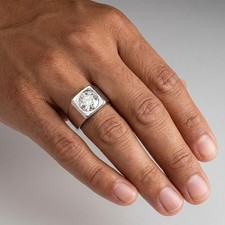 18K Gold Solitaire Mens Ring Bezel Set 4.04 Carat Round Lab-Grown Diamond G SI1