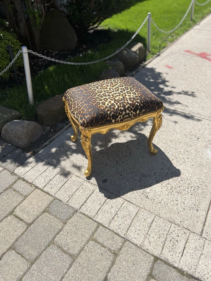 Leopard Print Gold Leaf Bench Stool Ottoman real solid wood. - Image 2 of 3