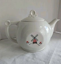 Vtg Drip-o-Lator coffee pot Dutch red black windmill boy girl teapot SEE READ