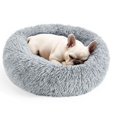 Dogs Bed for Small Dogs, Anti-Anxiety Washable Round Bed (Light Grey, 24.0'' L...