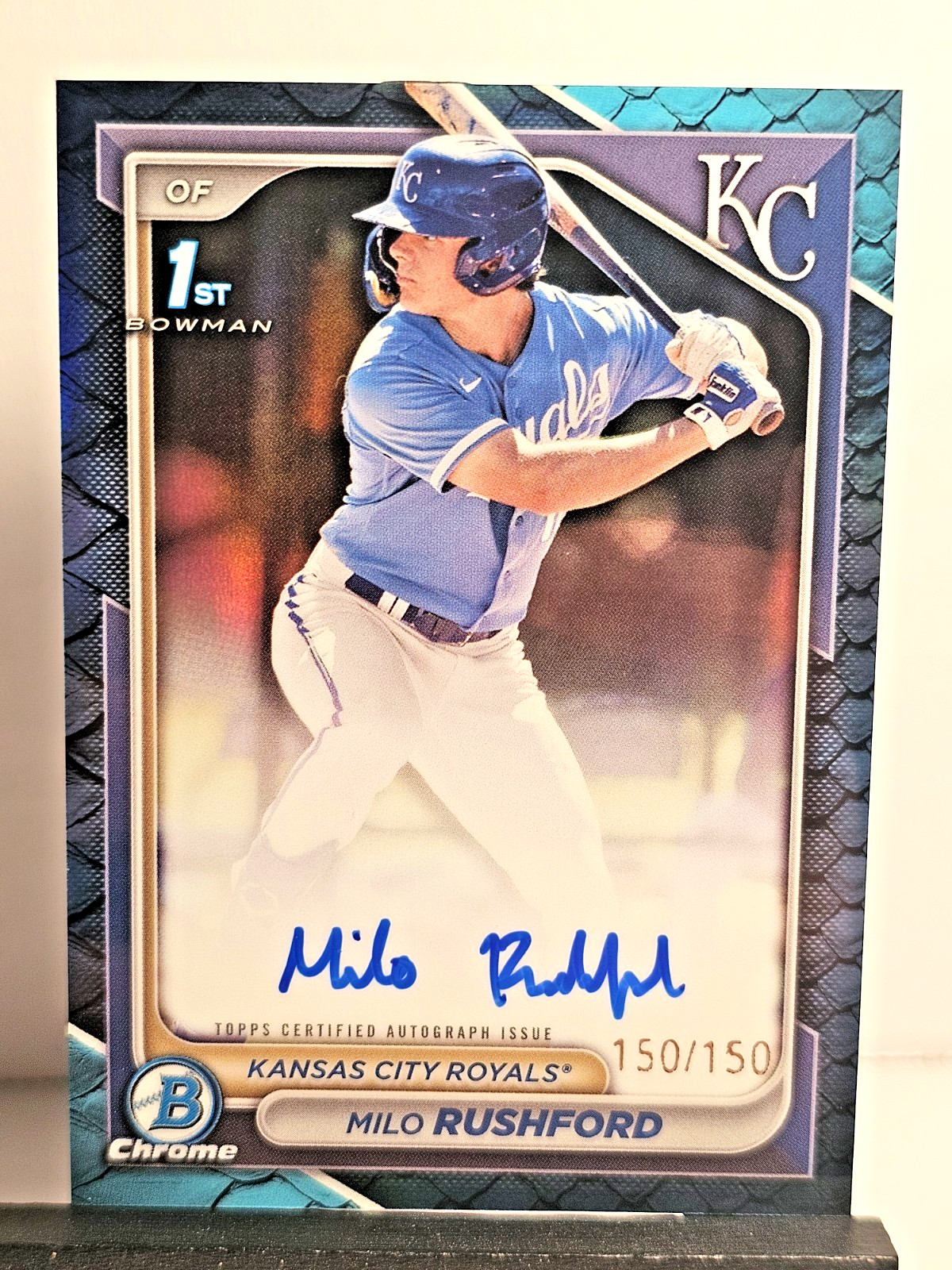 2024 1st Bowman Chrome MILO RUSHFORD Blue Reptilian Refractor Auto #'ed 150/150!