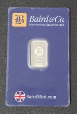 1/10oz Platinum Bar Baird And Co In Card. 999.5 Pure 2752.60 per troy oz