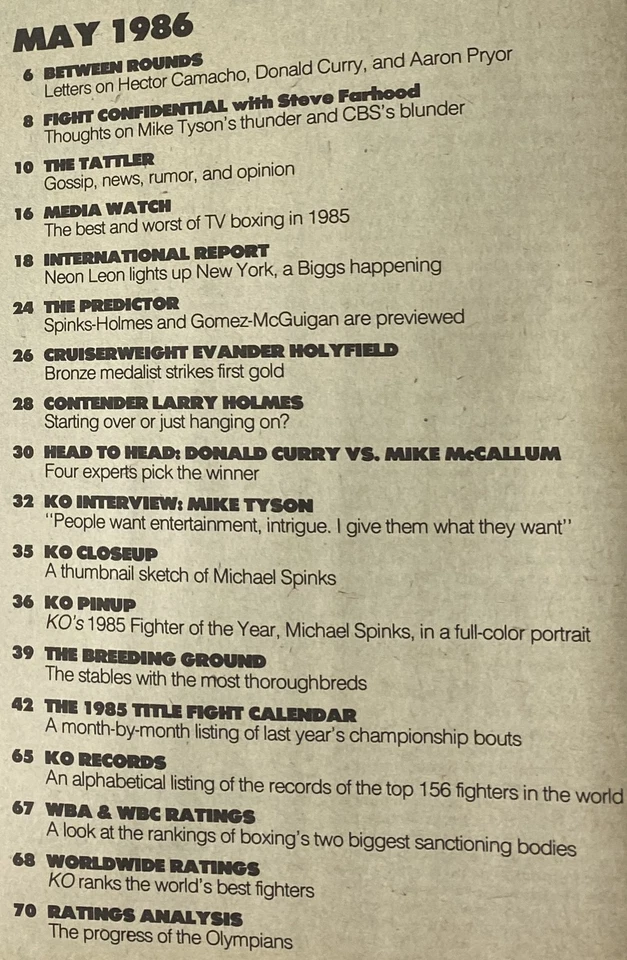 KO Boxing Magazine May 1986 Mike Tyson Cover No Label - Image 3 of 3