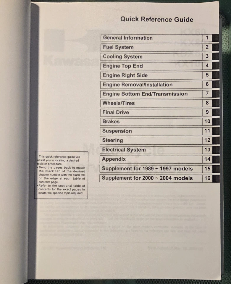 OEM Kawasaki KX60 KX80 KDX80 KX100 1988-2004 Service Repair Manual 99924-1094-09 - Image 2 of 4