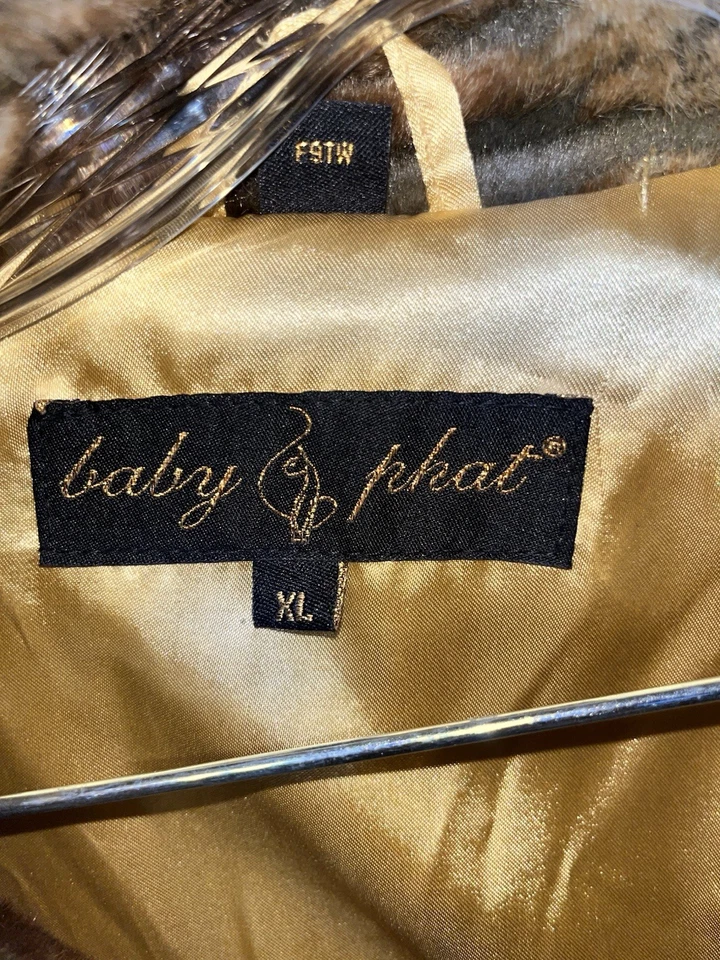 Abrigo de piel sintética vintage Y2k Baby Phat para mujer talla XL estampado animal Foto 4 de 4