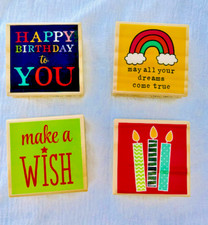 Hampton Art Happy Birthday Wood Mounted Rubber Stamps Set of 4 New 2.5" block