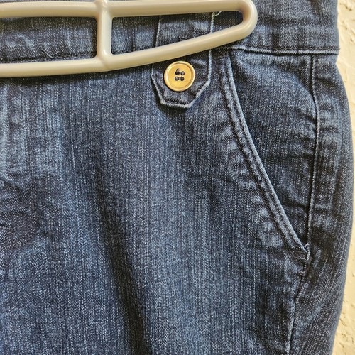 Mixit Jeans Sz 12 Dark Blue Denim Stretch Flare Leg Mid Rise 35" X 30.5" Buttons - Picture 8 of 14