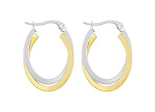 Edforce Women's 2 Tone Stainless Steel Overlapping Oval Hoop Earrings, 30mm