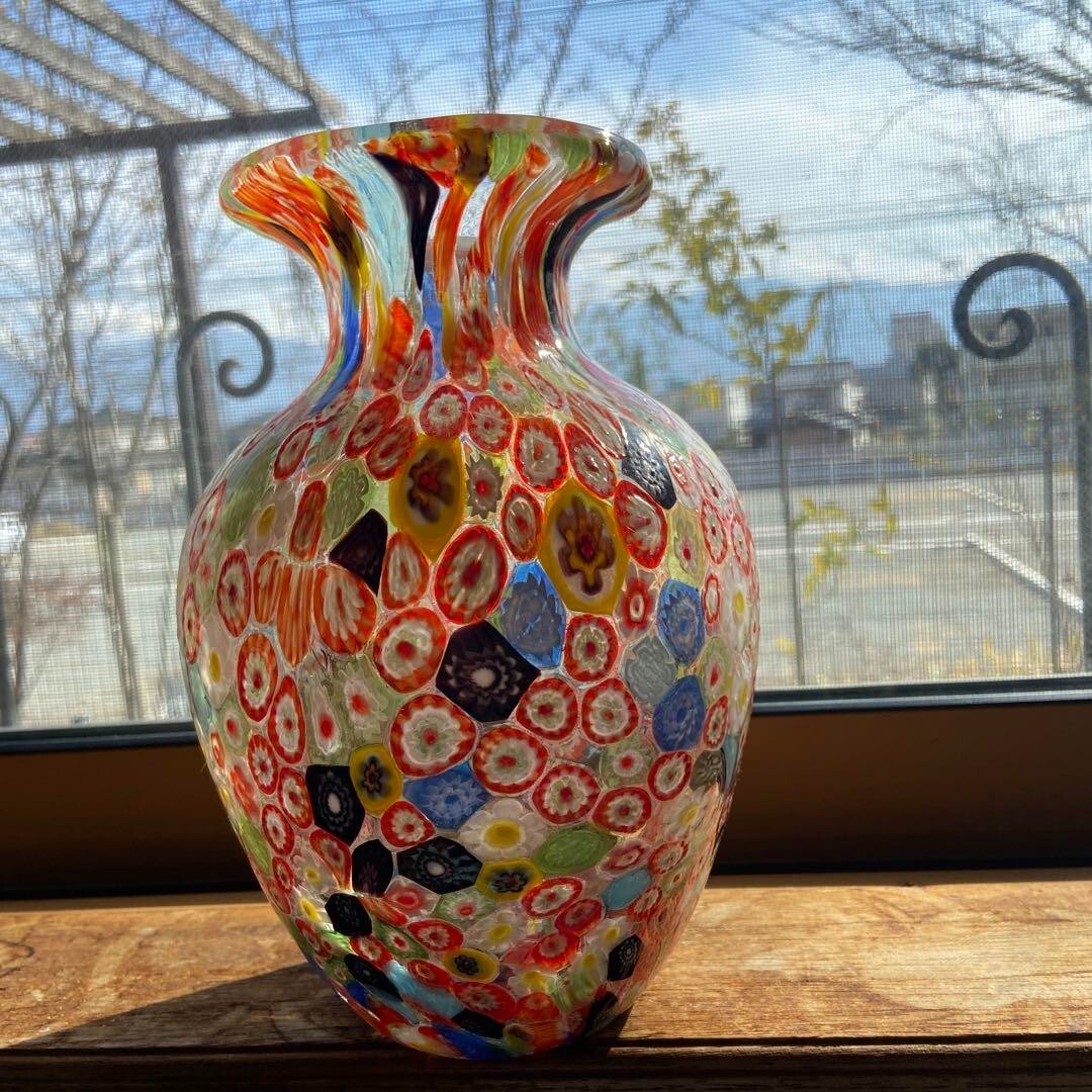 Murano millefiori Flower vase Venetian Glass Height 22cm F/S