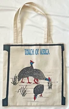Touch of Africa Canvas Tote Bag Plastic Lined Turkey Pheasant Tribal Dancing 🍒