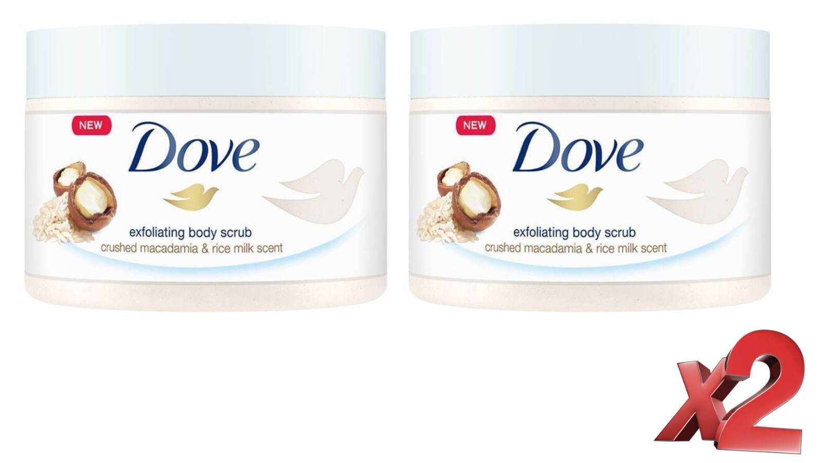 2 x Dove Body Scrub Crushed Macadamia & Rice Milk 225ml