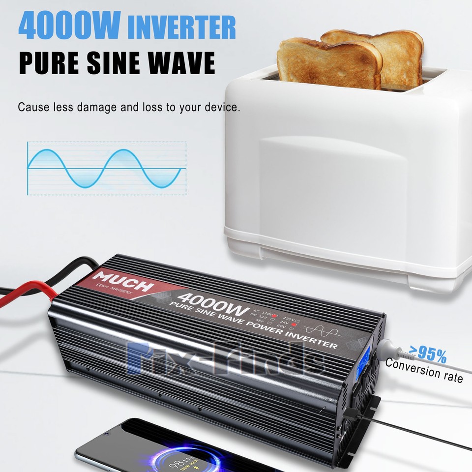 Pure Sine Wave Inverter 4000W 6000W 8000W 12V 24V - 110V 120V Solar Off ...