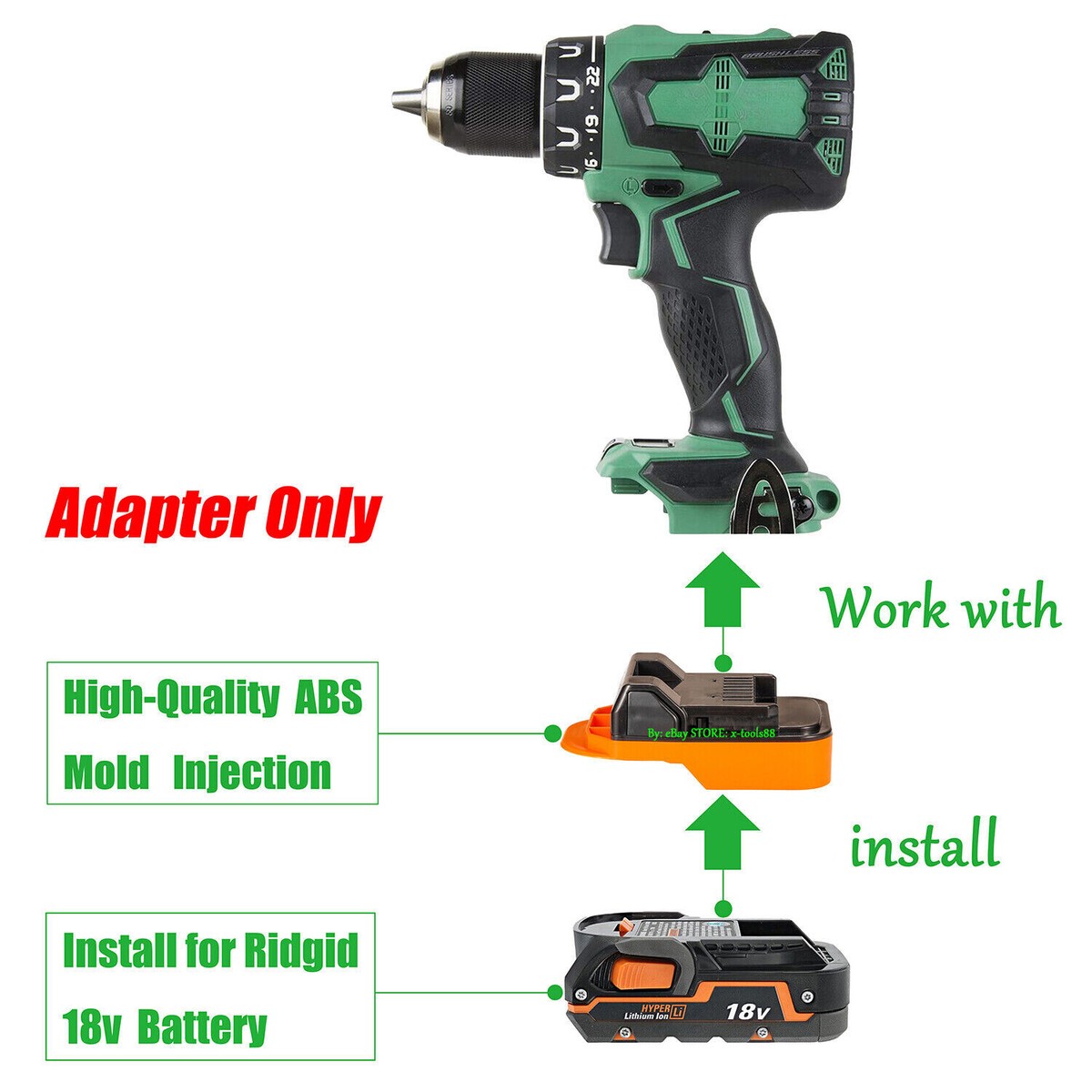 For Hitachi 18V Li-Ion Brushless Drill Tool Adapter For Ridgid 18V