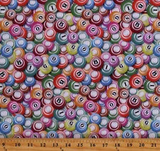 Cotton Bingo Balls Games Cards Academic Fabric Print by the Yard D675.44