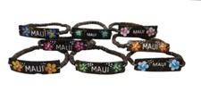 Coconut 6" Elastic Hawaiian MAUI jewelry ID Bracelet with two Hibiscus Flowers