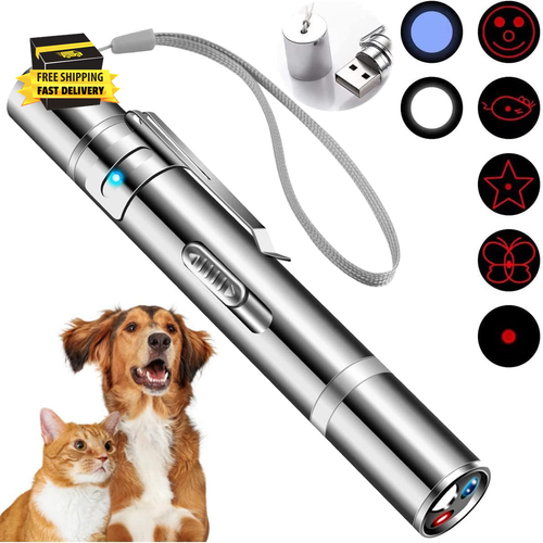 Cat Toys, Laser Pointer with 5 Adjustable Patterns, USB Recharge Laser, Long Ran