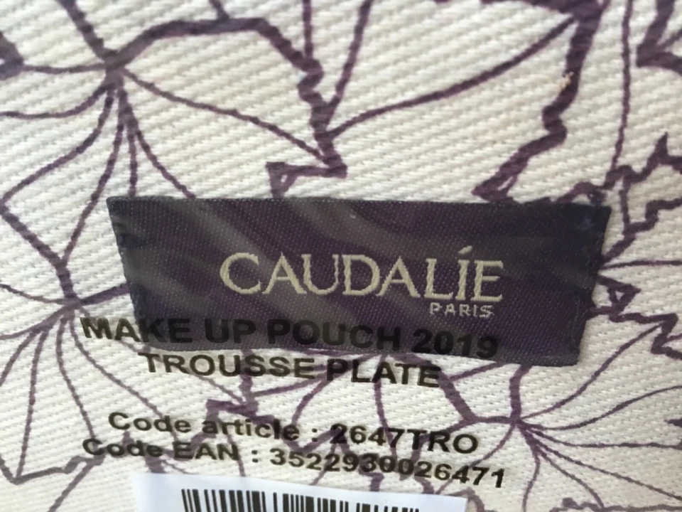 Nova Bolsa de Embreagem Caudalie Lona Natural Borgonha Folha de Bordo Maquiagem Bolsa com Zíper - Imagem 2 de 3