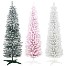 HOMCOM 6' Artificial Snow Flocked Christmas Tree Holiday Home Decoration