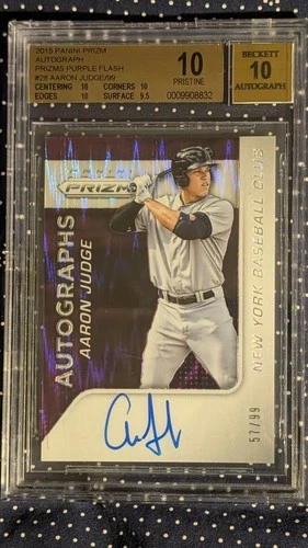 2015 Aaron Judge Panini PRIZMS Purple Flash #28 BGS AUTO 10 Pristine