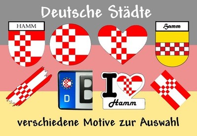Aufkleber- Flagge-Wappen-KFZ Kennzeichen-Stadt Hamm - versch. Motive