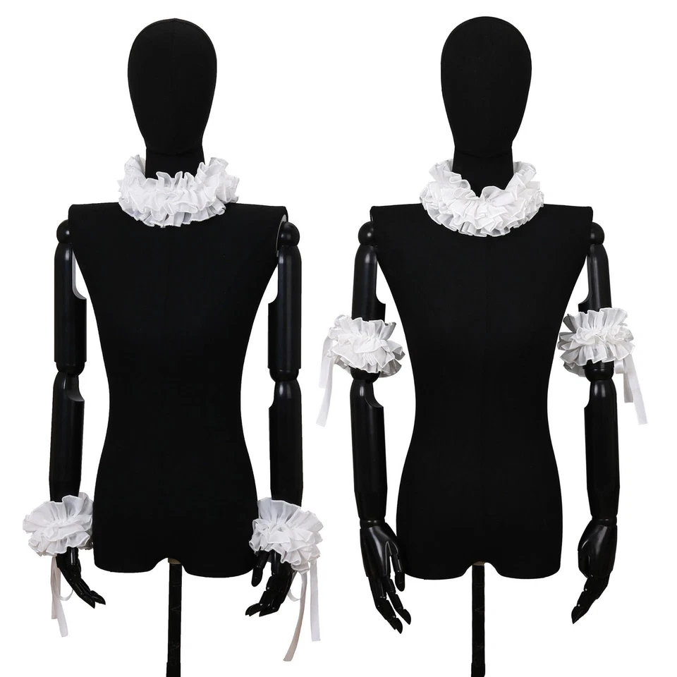 Elizabethan Renaissance Collar Cuffs Set Ruffle Layered Clown Stand Neck Chok... - Image 4 of 4