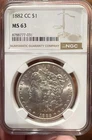1882 CC Morgan Silver Dollar $1 Graded by NGC as Mint State MS63
