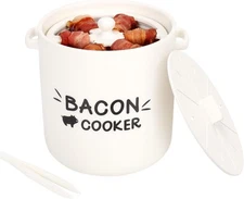 SOLIGT Ceramic Bacon Cooker for Microwave Oven - Splatter-Proof Design White 