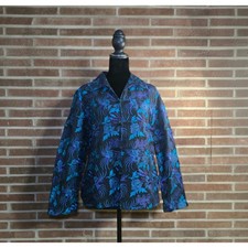 Vintage Chico's Design Silk Linen Embroidered Toggle Jacket Blue Purple SZ 1