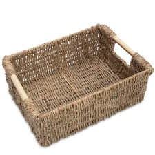 Natural Seagrass Storage Basket with Handle, Rectangular Woven Organizer Bin ...