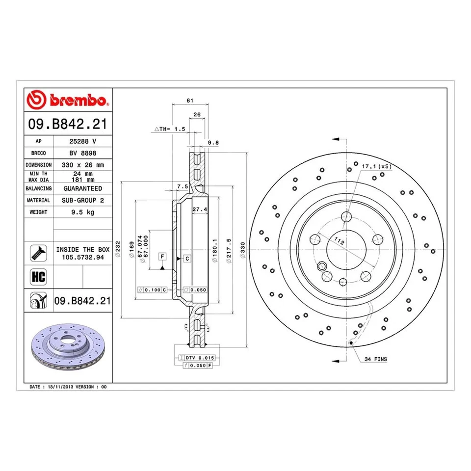 For Mercedes-Benz CL55 AMG 03-06 Brake Rotor UV Coated Series Drilled Vented Foto 2 de 4