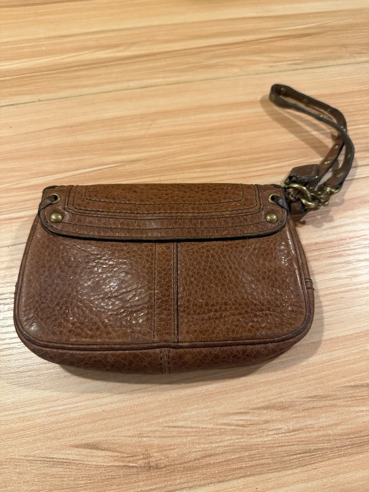 Coach Chelsea Pebbled Studded Laced Tobacco Leather Capacity Bag Wristlet RARE - Image 4 of 4