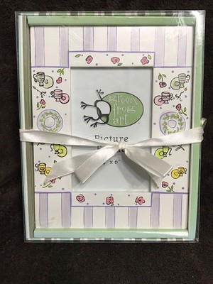 GREEN FROG ART PICTURE FRAME BNIP TEA CUPS PLATES KITCHEN TEATIME FLOWERS #29
