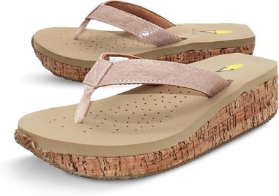 VOLATILE Women's Neville Slip-on Thong Wedge Sandal, Nude Snake, 11M NEW