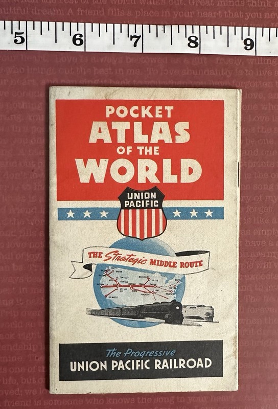 Union Pacific Railroad Pocket Atlas World Map 1939 Antique Original Lithography